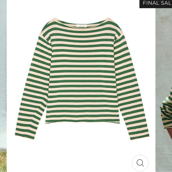 THE GREAT. Green Sailor Stripe Boatneck Top - Picture 2 of 6